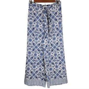 Joie Linen Blend Cropped Pants Boho Blue Print 4